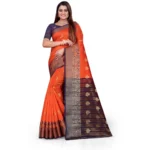 Orange Silk Blend Saree for Women