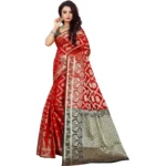 red jacquard saree online