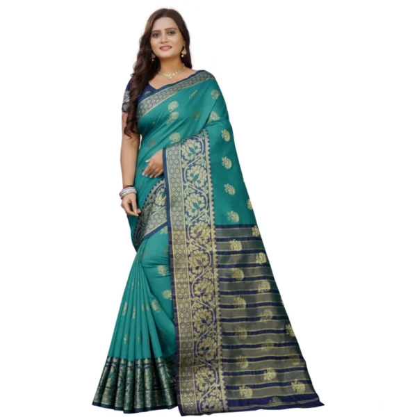 Stunning Dark Blue Silk Blend Woven Saree for Women