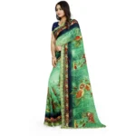 Generic Women's Georgette Floral Print Saree With Unstitched Blouse 5.5Mtr (Green) - Image 2