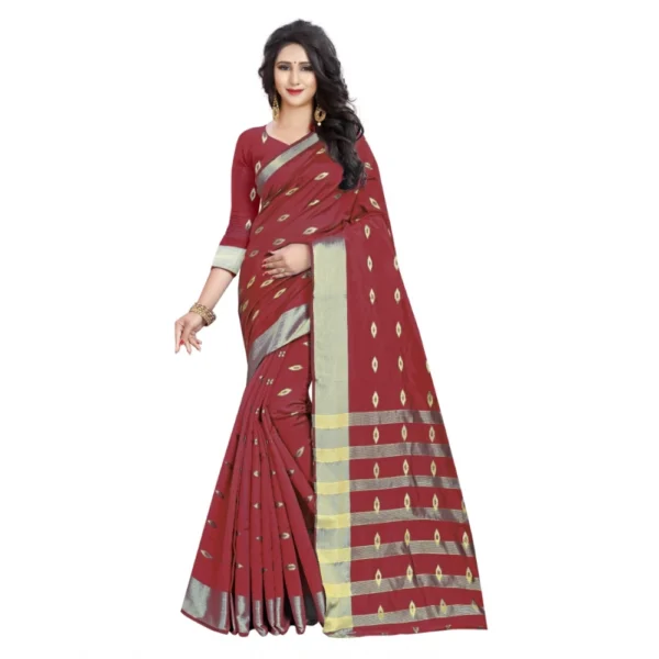 Elegant Red Silk Blend Woven Saree for Women