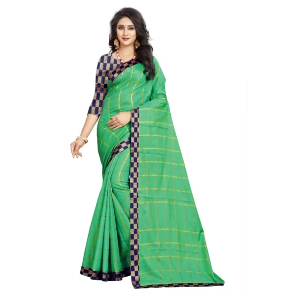 Stunning Green Cotton Silk Checkered Saree