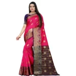 Blue Pink Silk Blend Saree for Women