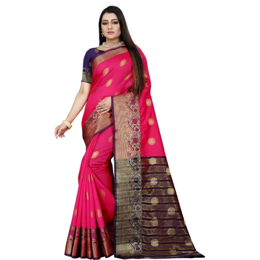 53926555680_4810510aa2_o_d-1000x1000-1.webp Stunning Blue-Pink Silk Blend Woven Saree with Unstitched Blouse