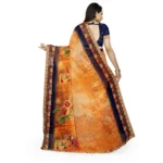 Generic Women's Georgette Floral Print Saree With Unstitched Blouse 5.5Mtr (Blue-Orange) - Image 4