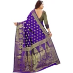 Generic Women's Jacquard Woven Saree With Unstitched Blouse 5.5Mtr (Purple) - Image 2