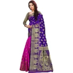 Generic Women's Jacquard Woven Saree With Unstitched Blouse 5.5Mtr (Purple) - Image 3