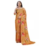 Mustard Crepe Digital Print Saree for Women