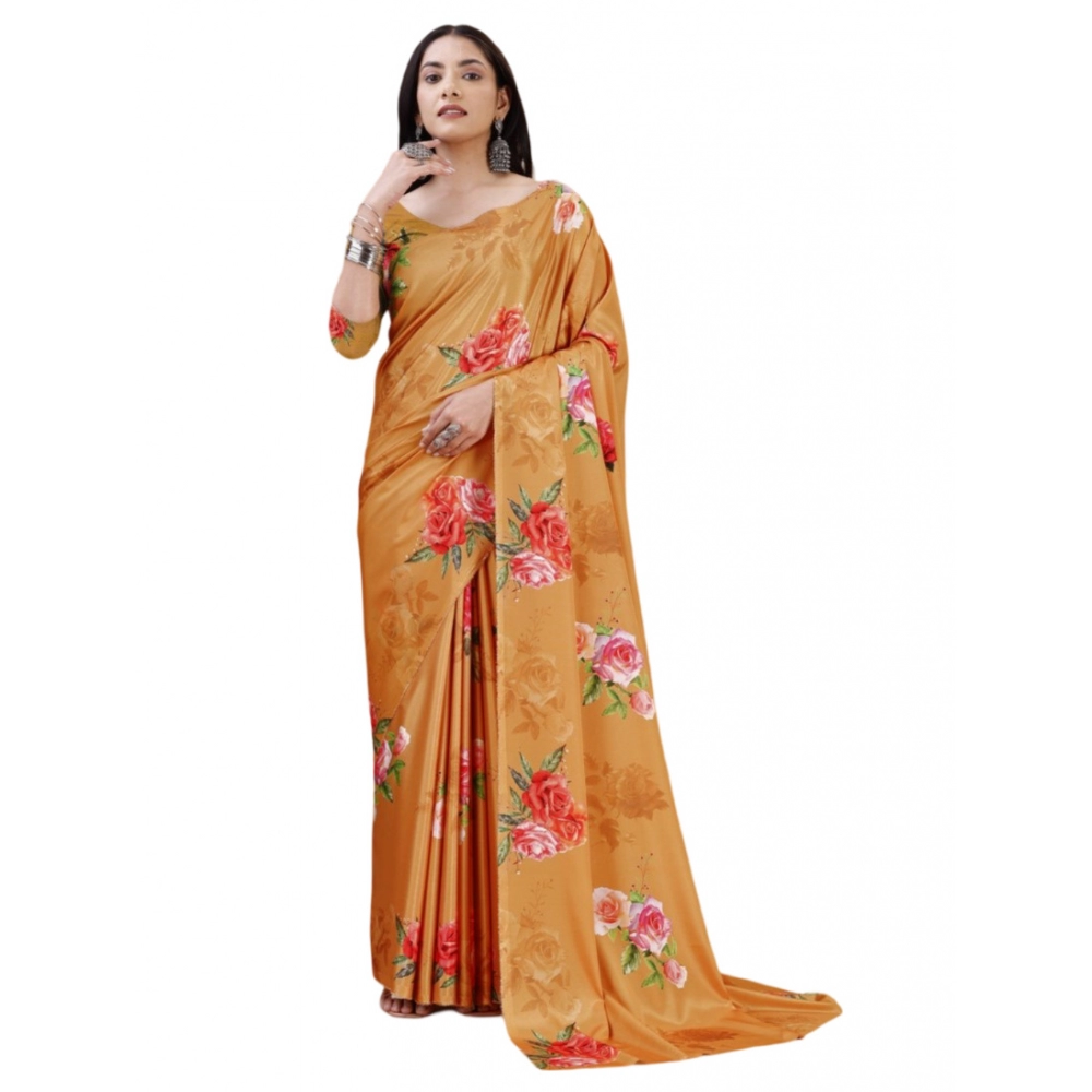 Mustard Crepe Digital Print Saree for Women