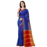 Blue Cotton Silk Checkered Saree for Women