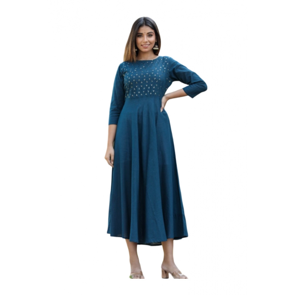 53936705637_3937c3ecd9_o_d-1000x1000-1.webp Generic Women's Cotton Solid 3/4 Sleeve Round Neck Kurti (Blue) - Image 1