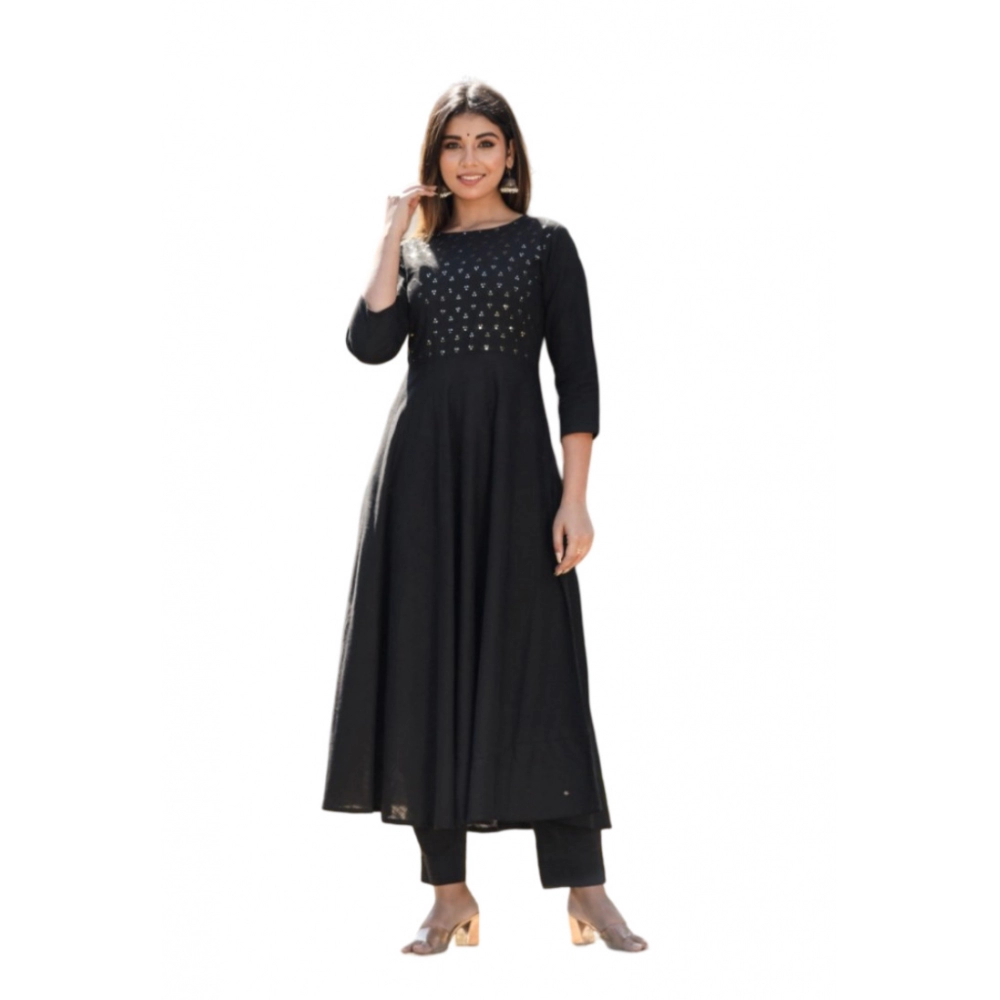 53936705667_0e6189014a_o_d-1000x1000-1.webp Generic Women's Cotton Solid 3/4 Sleeve Round Neck Kurti (Black) - Image 1