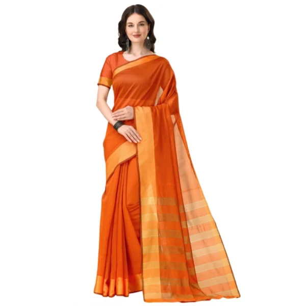 Orange Cotton Silk Saree