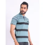 Generic Men's Casual Cotton Printed Polo Neck Half Sleeve T-Shirt (Green) - Image 3