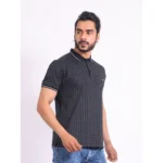 Generic Men's Casual Cotton Printed Polo Neck Half Sleeve T-Shirt (Black) - Image 4