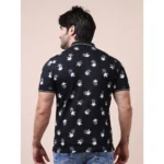 Generic Men's Casual Cotton Printed Polo Neck Half Sleeve T-Shirt (Black) - Image 2