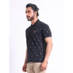 Generic Men's Casual Cotton Printed Polo Neck Half Sleeve T-Shirt (Black) - Image 4
