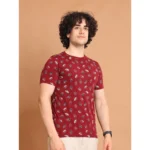 Generic Men's Casual Cotton Printed Round Neck Half Sleeve T-Shirt (Maroon) - Image 3