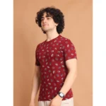 Generic Men's Casual Cotton Printed Round Neck Half Sleeve T-Shirt (Maroon) - Image 4