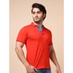 Generic Men's Casual Cotton Printed Polo Neck Half Sleeve T-Shirt (Red) - Image 4