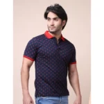 Generic Men's Casual Cotton Printed Polo Neck Half Sleeve T-Shirt (Navy) - Image 4