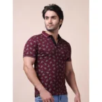Generic Men's Casual Cotton Printed Polo Neck Half Sleeve T-Shirt (Plum) - Image 4