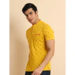 Generic Men's Casual Cotton Printed Mandarin Collar Half Sleeve T-Shirt (Mustard) - Image 4