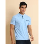 Generic Men's Casual Cotton Printed Mandarin Collar Half Sleeve T-Shirt (Skyblue) - Image 3