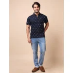 Generic Men's Casual Cotton Printed Polo Neck Half Sleeve T-Shirt (Navy) - Image 7