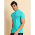 Generic Men's Casual Cotton Printed Mandarin Collar Half Sleeve T-Shirt (Seagreen) - Image 4