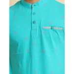 Generic Men's Casual Cotton Printed Mandarin Collar Half Sleeve T-Shirt (Seagreen) - Image 6