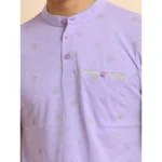Generic Men's Casual Cotton Printed Mandarin Collar Half Sleeve T-Shirt (Lavender) - Image 6