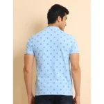 Generic Men's Casual Cotton Printed Mandarin Collar Half Sleeve T-Shirt (Skyblue) - Image 2