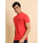 Generic Men's Casual Cotton Printed Mandarin Collar Half Sleeve T-Shirt (Red) - Image 4