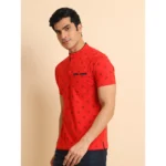Generic Men's Casual Cotton Printed Mandarin Collar Half Sleeve T-Shirt (Red) - Image 4