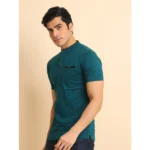 Generic Men's Casual Cotton Printed Mandarin Collar Half Sleeve T-Shirt (Green) - Image 4