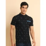 Generic Men's Casual Cotton Printed Mandarin Collar Half Sleeve T-Shirt (Navy) - Image 3