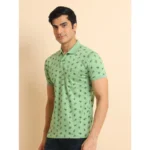 Generic Men's Casual Cotton Printed Polo Neck Half Sleeve T-Shirt (Light Green) - Image 4