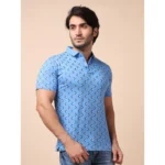 Generic Men's Casual Cotton Printed Polo Neck Half Sleeve T-Shirt (Blue) - Image 4