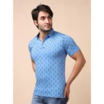 Generic Men's Casual Cotton Printed Polo Neck Half Sleeve T-Shirt (Blue) - Image 3