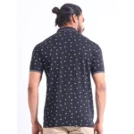 Generic Men's Casual Cotton Printed Polo Neck Half Sleeve T-Shirt (Black) - Image 2