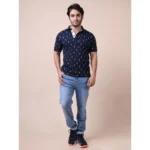 Generic Men's Casual Cotton Printed Polo Neck Half Sleeve T-Shirt (Navy) - Image 7