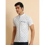 Generic Men's Casual Cotton Printed Mandarin Collar Half Sleeve T-Shirt (Offwhite) - Image 4