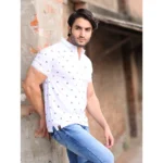 Generic Men's Casual Cotton Printed Polo Neck Half Sleeve T-Shirt (White) - Image 4