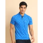 Generic Men's Casual Cotton Printed Polo Neck Half Sleeve T-Shirt (Blue) - Image 3