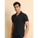 Generic Men's Casual Cotton Printed Polo Neck Half Sleeve T-Shirt (Black) - Image 4