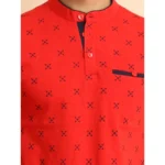 Generic Men's Casual Cotton Printed Mandarin Collar Half Sleeve T-Shirt (Red) - Image 6