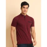 Generic Men's Casual Cotton Printed Mandarin Collar Half Sleeve T-Shirt (Plum) - Image 3
