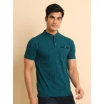 Generic Men's Casual Cotton Printed Mandarin Collar Half Sleeve T-Shirt (Green) - Image 3