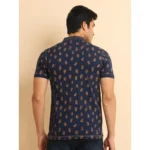 Generic Men's Casual Cotton Printed Mandarin Collar Half Sleeve T-Shirt (Navy) - Image 2